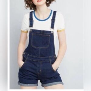 MODCLOTH "Playful Personality" Dark Wash Cotton Denim Shortalls Summer
Beach